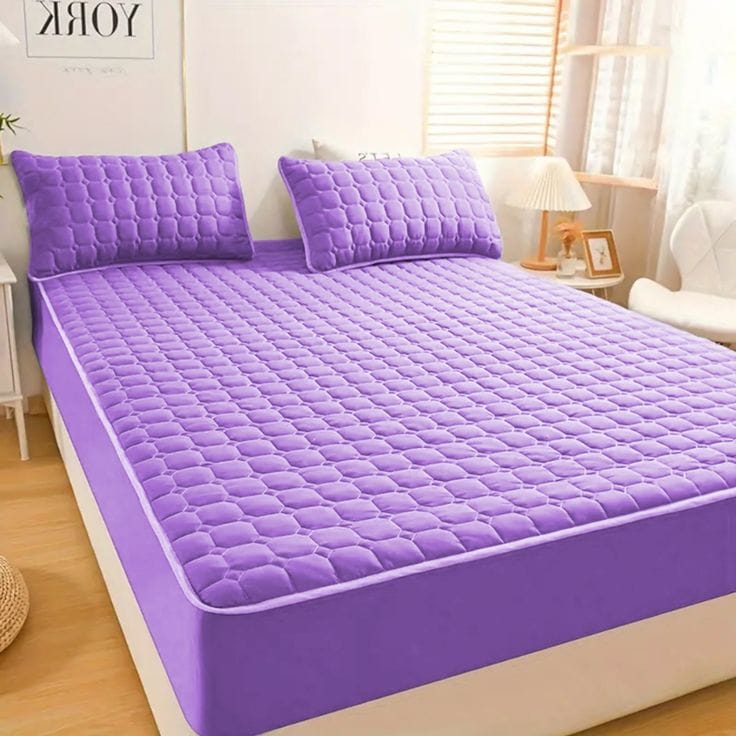 Quilted 100% Waterproof Mattress Protector For Double Bed (Purple)