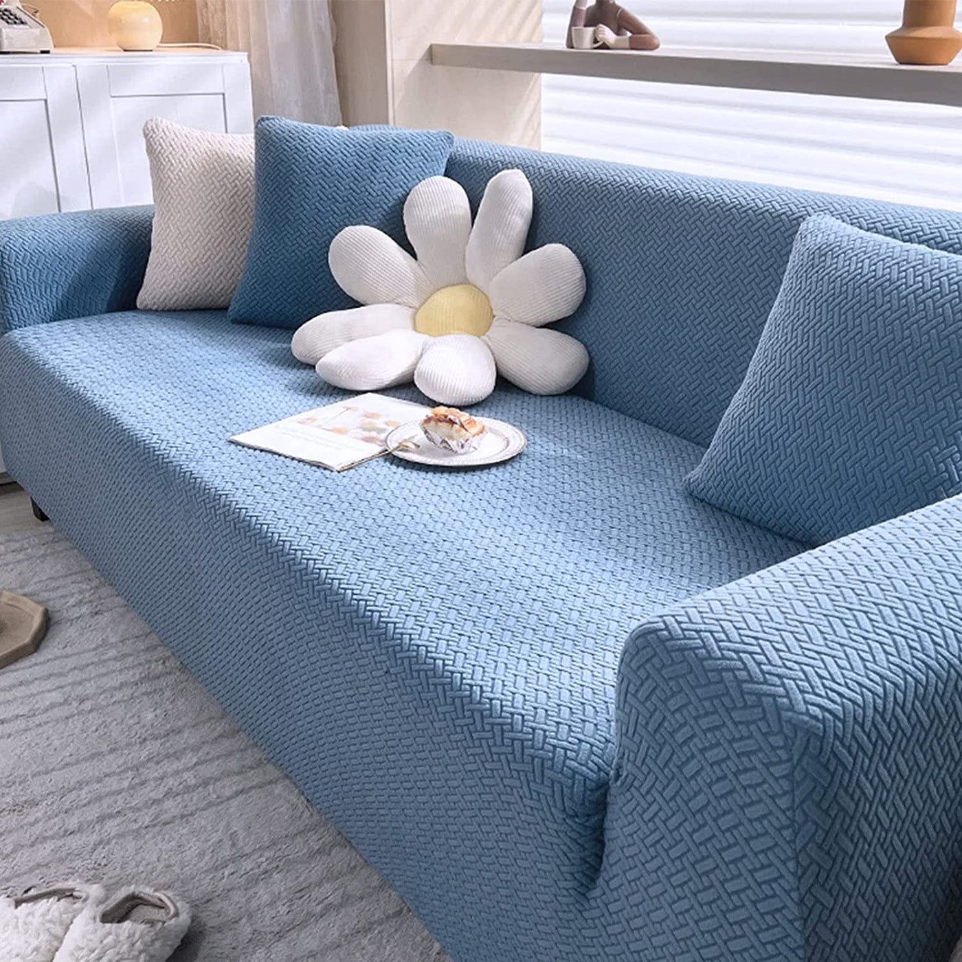 Jackaurd Strips Sofa Cover -Sky blue