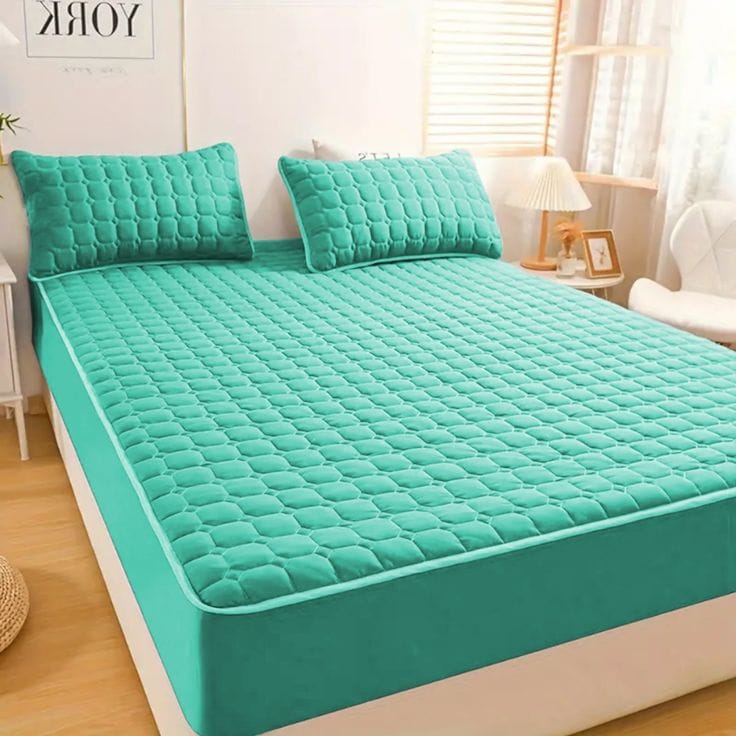 Quilted 100% Waterproof Mattress Protector For Double Bed (Light Green)