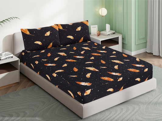 Mat Printed Quilted Ultrasonic 100% Waterproof Mattress Cover For Double Bed Fitted Mattress Protector Anti Sleep Bed Sheet With Pillow Cover (black with yellow flower)