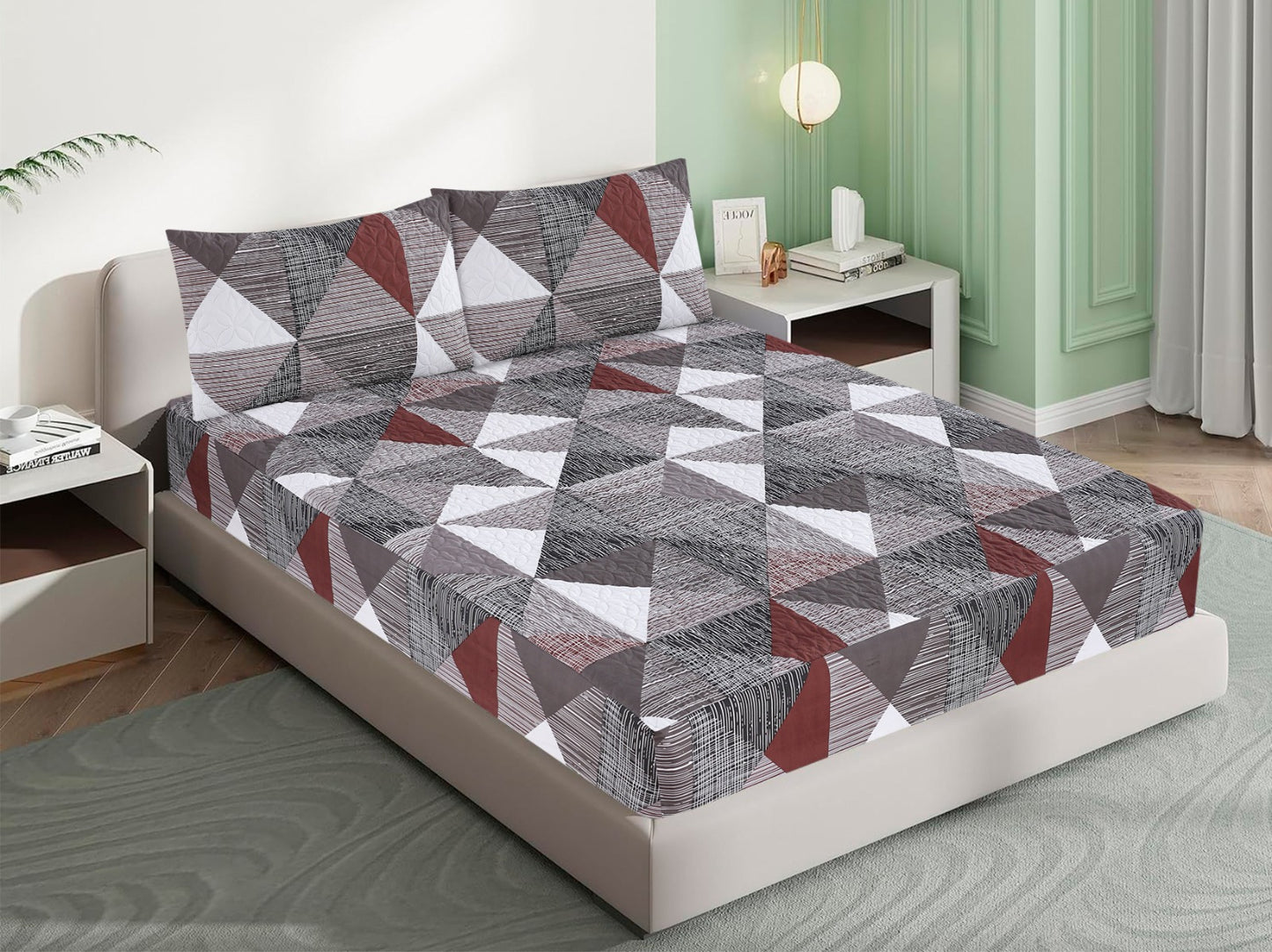 Mat Printed Quilted Ultrasonic 100% Waterproof Mattress Cover For Double Bed Fitted Mattress Protector Anti Sleep Bed Sheet With Pillow Cover (historical shade)