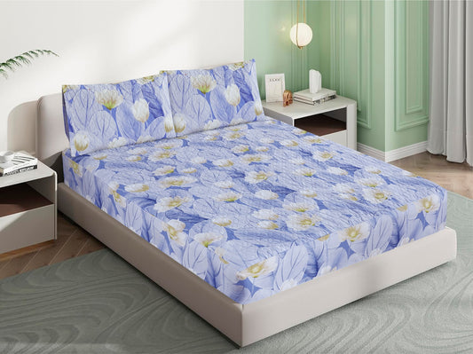 Mat Printed Quilted Ultrasonic 100% Waterproof Mattress Cover For Double Bed Fitted Mattress Protector Anti Sleep Bed Sheet With Pillow Cover (sky blue shade)