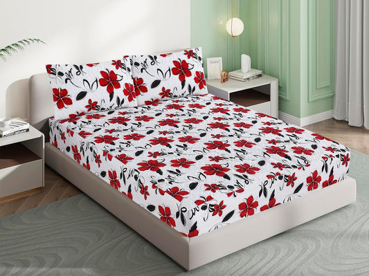 Mat Printed Quilted Ultrasonic 100% Waterproof Mattress Cover For Double Bed Fitted Mattress Protector Anti Sleep Bed Sheet With Pillow Cover (red flower)