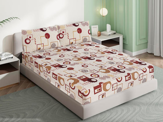 Mat Printed Quilted Ultrasonic 100% Waterproof Mattress Cover For Double Bed Fitted Mattress Protector Anti Sleep Bed Sheet With Pillow Cover (orange circle shade)