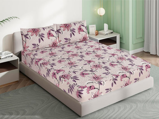 Mat Printed Quilted Ultrasonic 100% Waterproof Mattress Cover For Double Bed Fitted Mattress Protector Anti Sleep Bed Sheet With Pillow Cover (tulip view)