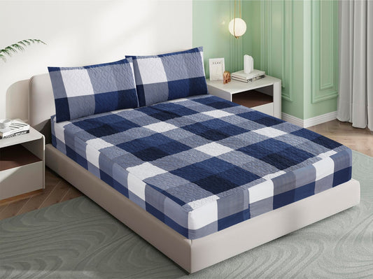 Mat Printed Quilted Ultrasonic 100% Waterproof Mattress Cover For Double Bed Fitted Mattress Protector Anti Sleep Bed Sheet With Pillow Cover (white and blue)